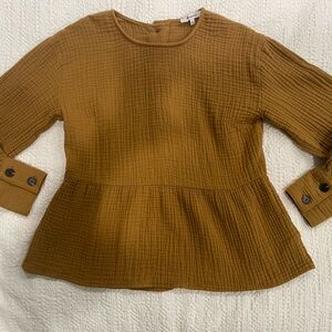 Madewell Lightspun Mustard Peplum Button Back Top